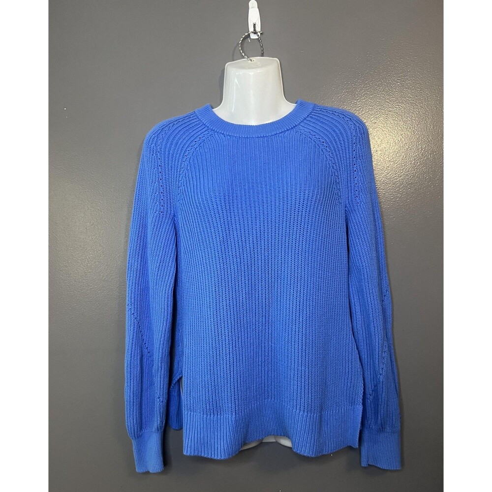 GANT Sweater Womens Small Blue Rib Knit Raglan Crewneck Pullover Side Slits